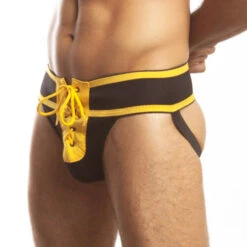 Jack Adams - Footballer Lace-Up Jockstrap - Black/Yellow -Swimming Clothing 21973 S 36587.1683764111