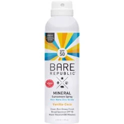 Bare Republic Mineral SPF 50 Sport Vanilla And Coconut Sunscreen Spray 6 Oz.