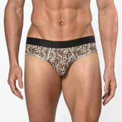 St33le - Microfiber Print Low Rise Brief - Brown/Khaki Safari