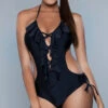 Be Wicked Violet Frills Monokini Swimsuit -Swimming Clothing BW 1970 front 2020JUN23576