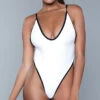 Be Wicked Payton Thong One Piece Swimsuit -Swimming Clothing BW 1981 white front 2020JUN23576