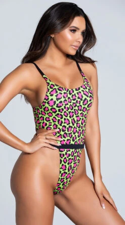 Yandy Cheetah Yourself High Cut One Piece Swimsuit -Swimming Clothing EY 4173 GREEN PS01282020 6