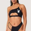 Playboy Peekaboo One Shoulder Bikini -Swimming Clothing PB EY4332 BLACK F 2022JUNE48744