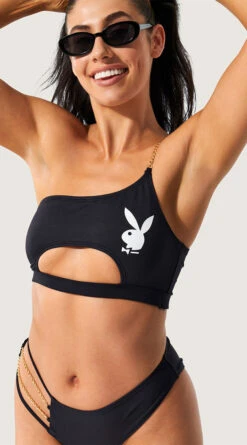 Playboy Peekaboo One Shoulder Bikini -Swimming Clothing PB EY4332 BLACK F 2 2022JUNE48744