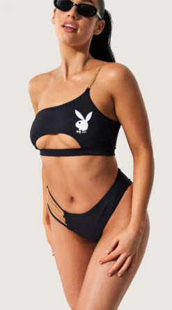 Playboy Peekaboo One Shoulder Bikini -Swimming Clothing PB EY4332 BLACK F 3 2022JUNE48744